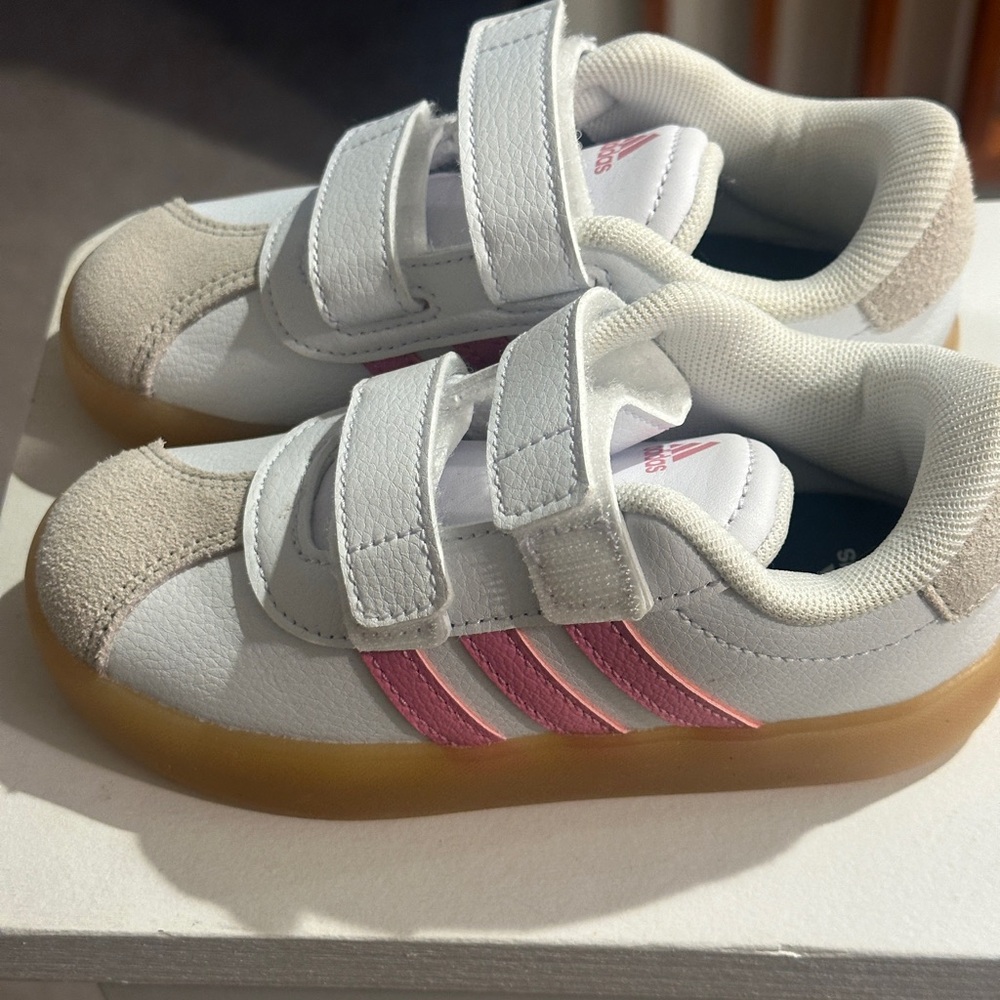 Adidas VL Court 3.0 Toddler 9K White and Pink Velcro Sneakers